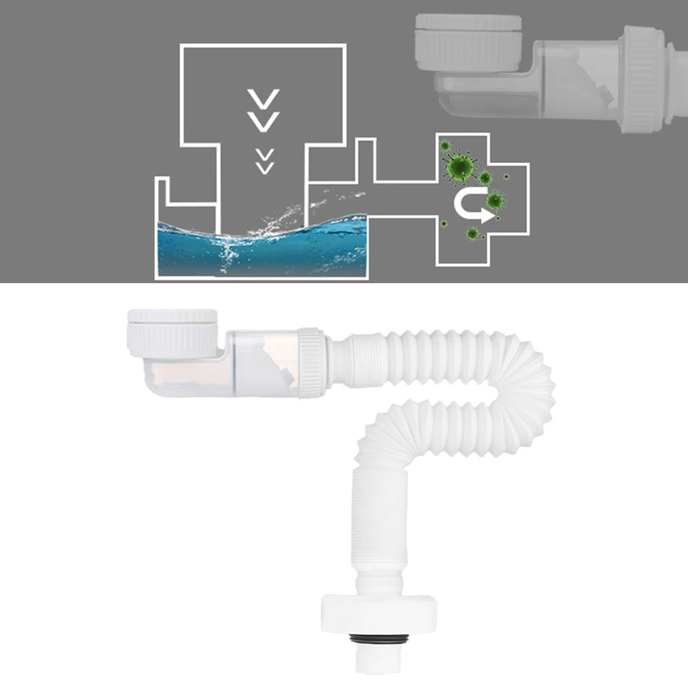 Drain Hose G1-1/4 Waste Water Pipe Adjustable Space-Saving Siphon Fits Standard G1-1/4 Pipes Bathroom Sink Hoses Bath Accessorie