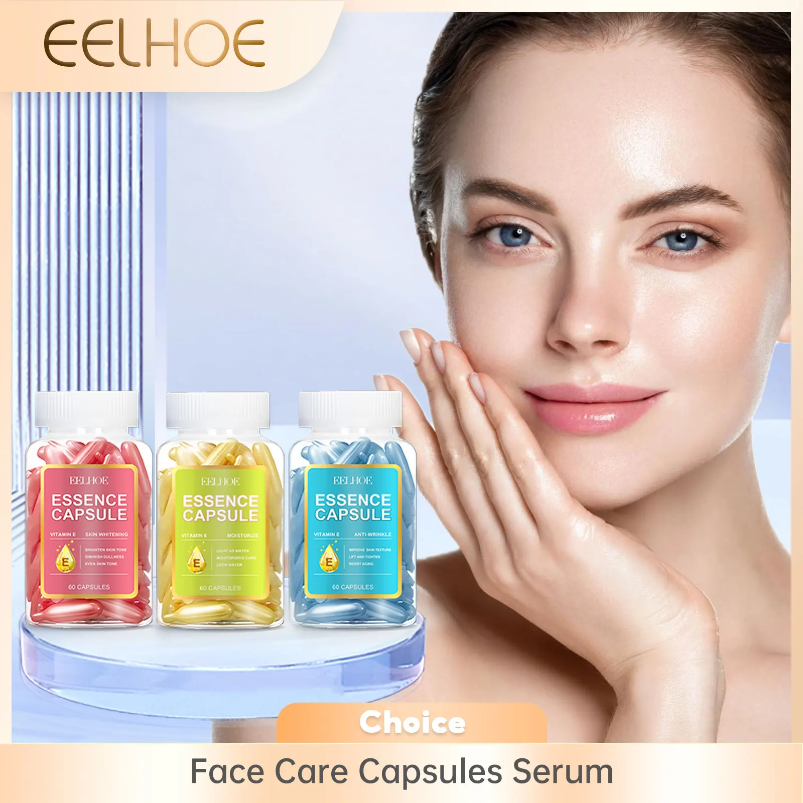 Vitamin E Face Care Capsules Serum Firming Facial Melasma Remove Deep Face Lightening Moisturizer Skin Care Serum for Face 60PCS