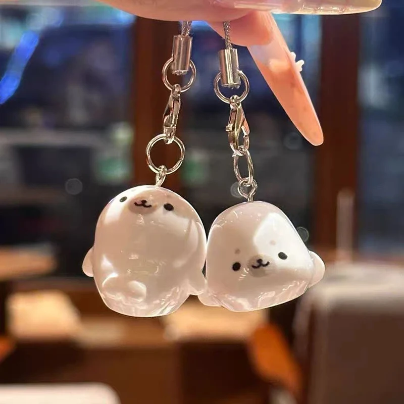 Cute Mini Seal Keychain Cartoon Resin Animal Bag Pendant Portable Backpack Handbag Charms Decorative Key Ring Kids Gift