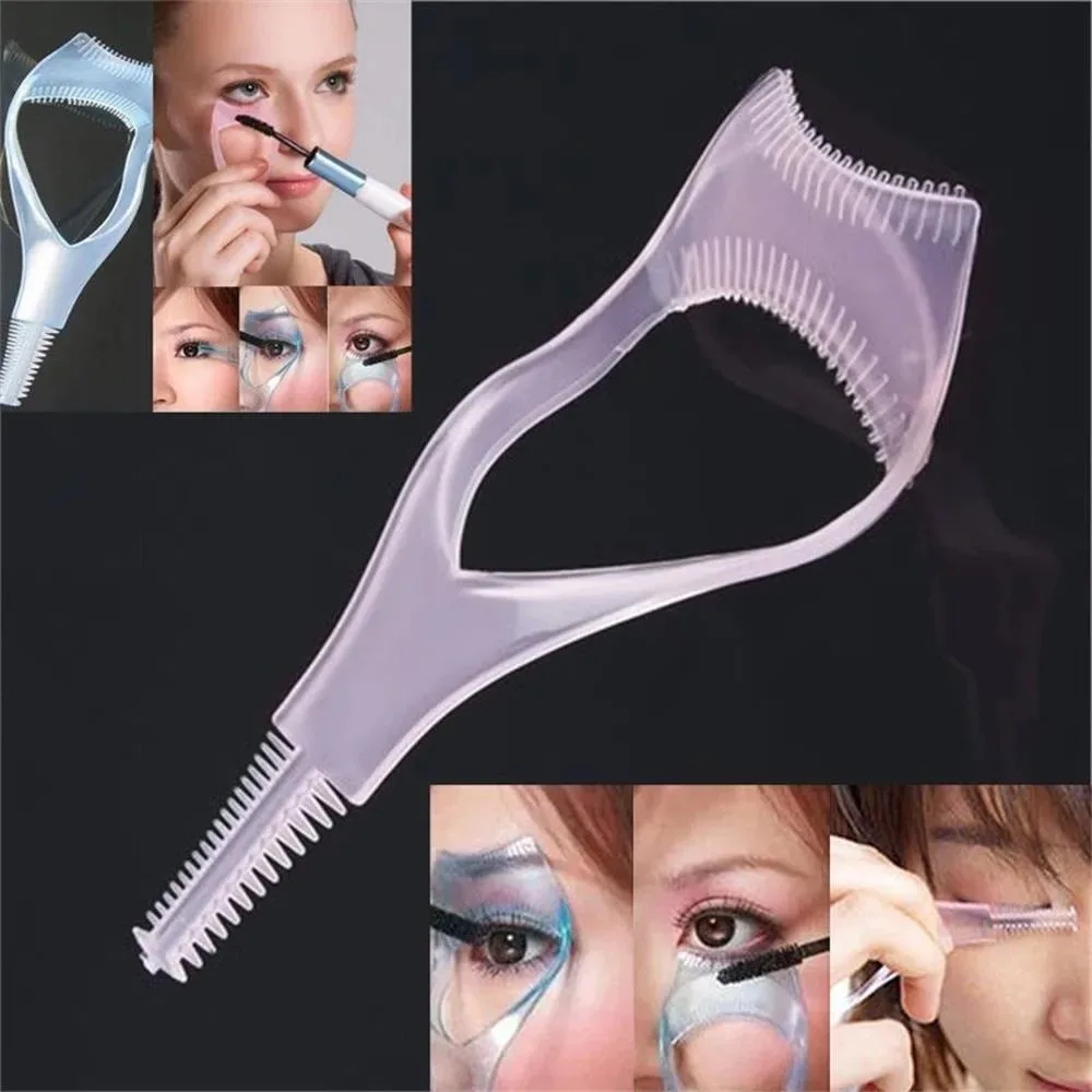 3 in 1 Mascara Applicator Template with Eyelash Curler Guard and Case, Eyeliner Holder, Eyelash Aid, Eyebrow Drawing Tool