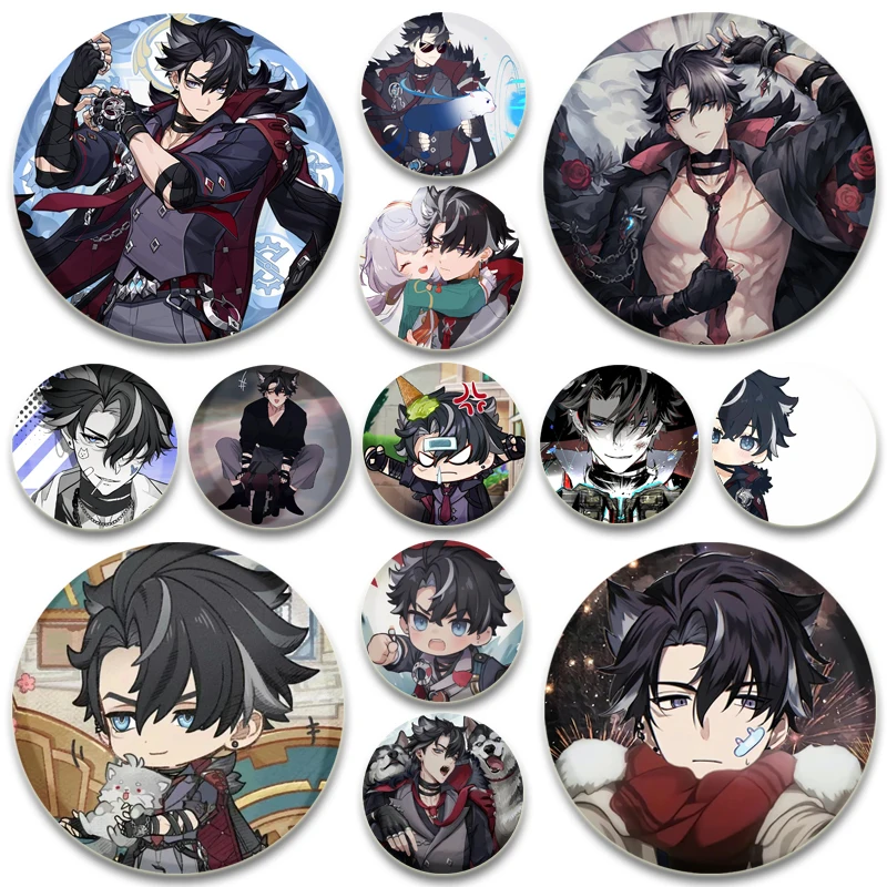 Game Anime Badge Genshin Impact Round Brooches for Backpack Accessories Wriothesley Cartoon Enamel Pins Daily Stylish Ornament