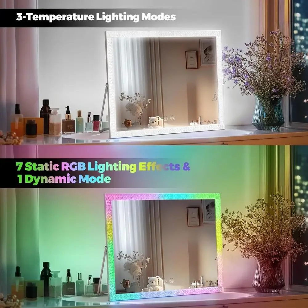 مرآة زينة مضاءة LED، 360 ° قابل للدوران، تحكم باللمس، 3 أوضاع إضاءة، 17 × 22 بوصة #2