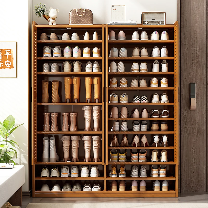 Shoe cabinet Large capacity and large simple shoe storage cabinet at home door Indoor heightening Nanzhu new popular shoe rack