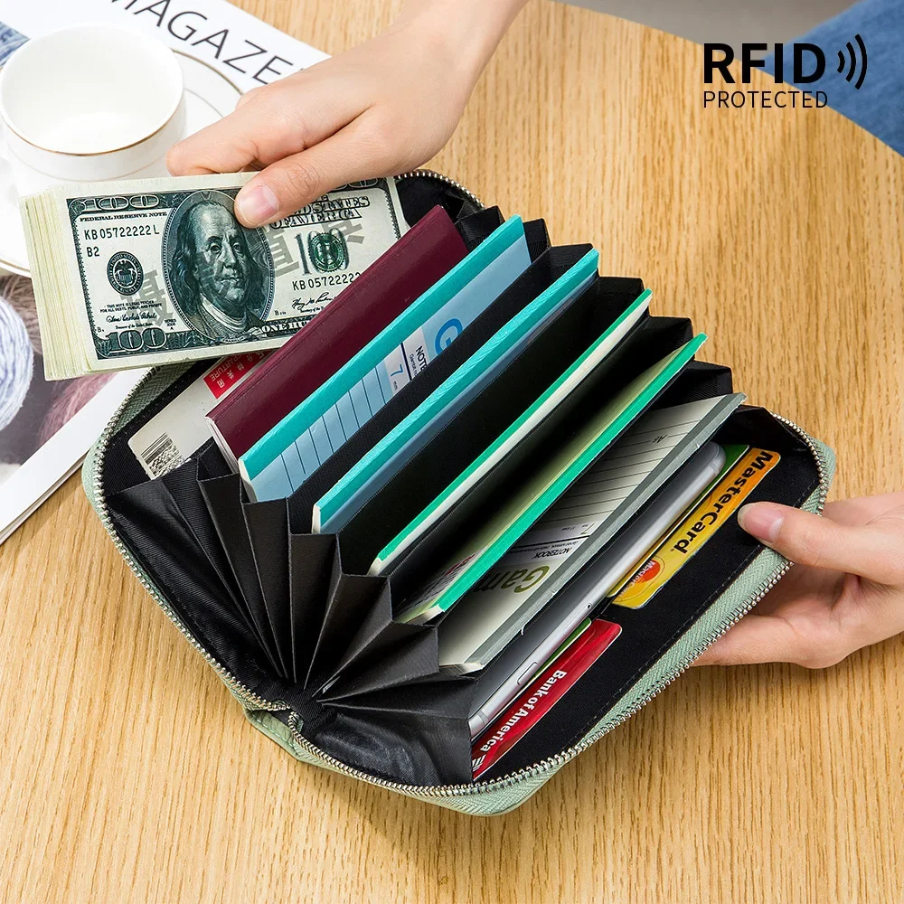 Women's Genuine Leather Long Wallet Accordion Passbook Bag Rfid Coin Purse Card Holder Wallets