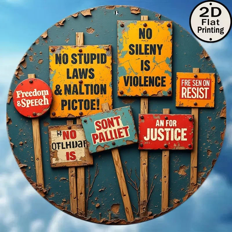 8 Inch 2D Flat Round Aluminum Wall Sign Freedom Justice Decor For Garden Bar Cafe Gift