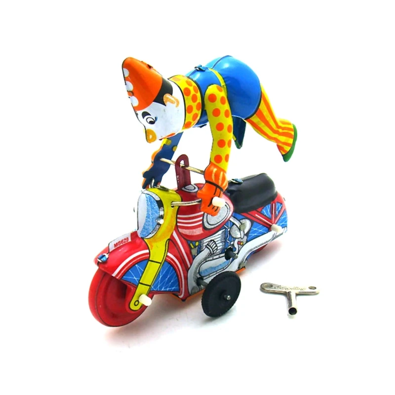 Mini Vintage Tin Metal Clown Ride Motorbike Design Childhood Toy