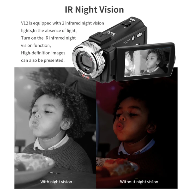 Andoer V12 1080P Full HD 16X Digital Zoom Recording Video Camera Portable Camcorder w/ 3.0โ Rotatable LCD Screen Video Camera