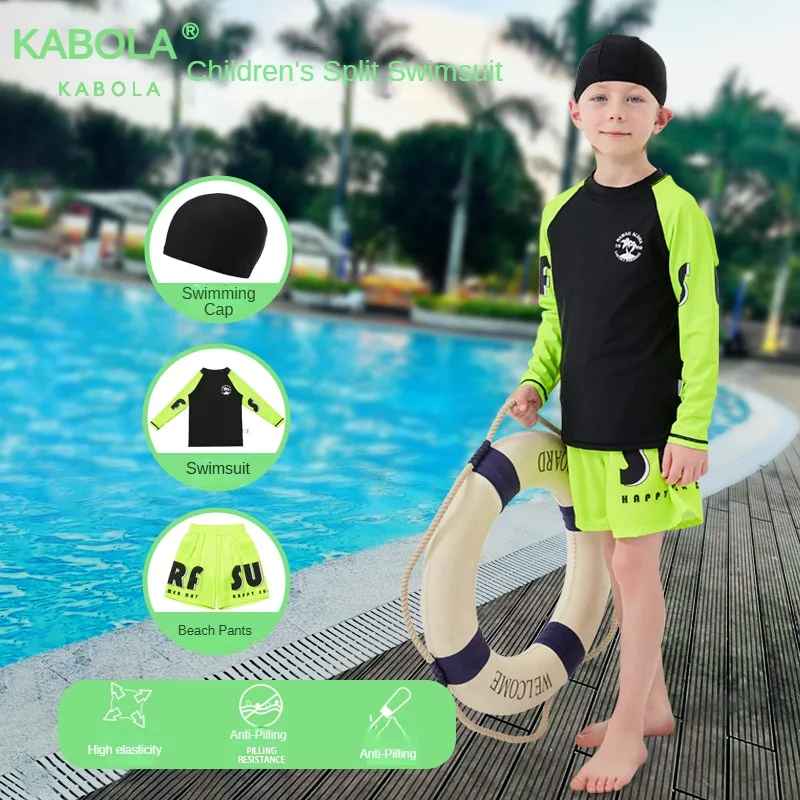 

Детский купальник с цифровым принтом и рисунком для мальчиков, рашгард, комплект из 3 предметов с длинными рукавами, купальник для детей от 3 до 6 лет, милая детская пляжная одежда