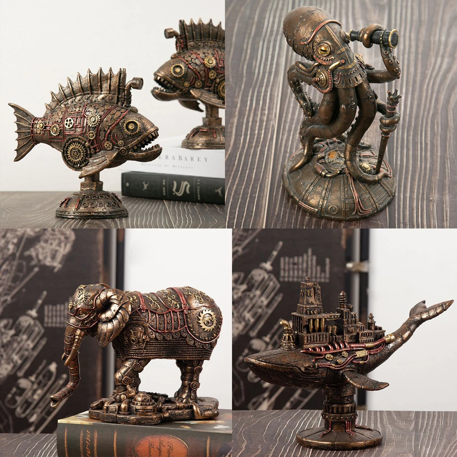 Retro Steampunk Mechanical Animal Ornaments Resin Crafts Home Window Wine Cabinet Decoration