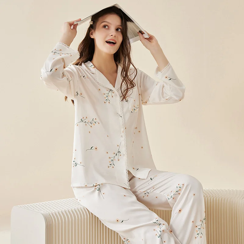 [Cool feeling] Spring and summer ice silk pajamas women's imitation silk pajamas can be worn outside home clothes