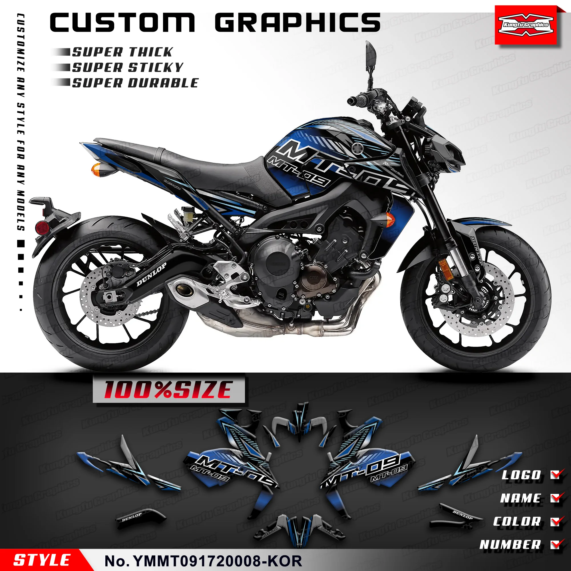 

KUNGFU GRAPHICS Motorcycle Decals Vinyl Decal Kit for Yamaha MT09 FZ09 2017 2018 2019 2020, YMMT091720008-KOR