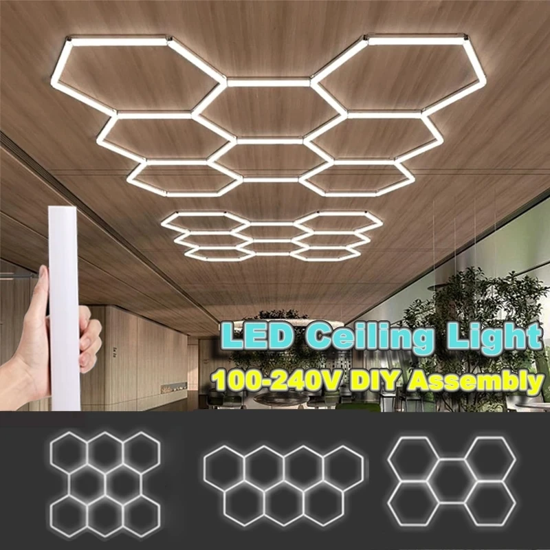 100V-240V Barbershop Hair Salon Led Ceiling Light Honeycomb Led Tube Lighting Gym Hexagon Garage Light For Car Wash Decoration