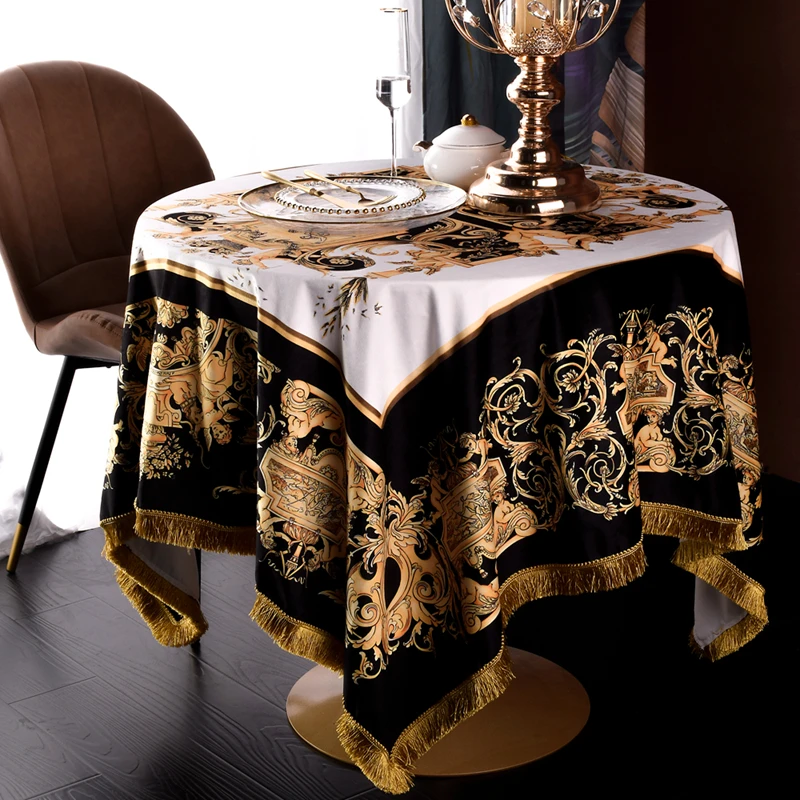 European Royal Series Luxury Elegant Tablecloth, Vintage Tassel Decorative for Dining Table, Wedding Party Decor, Home Hotel, #/