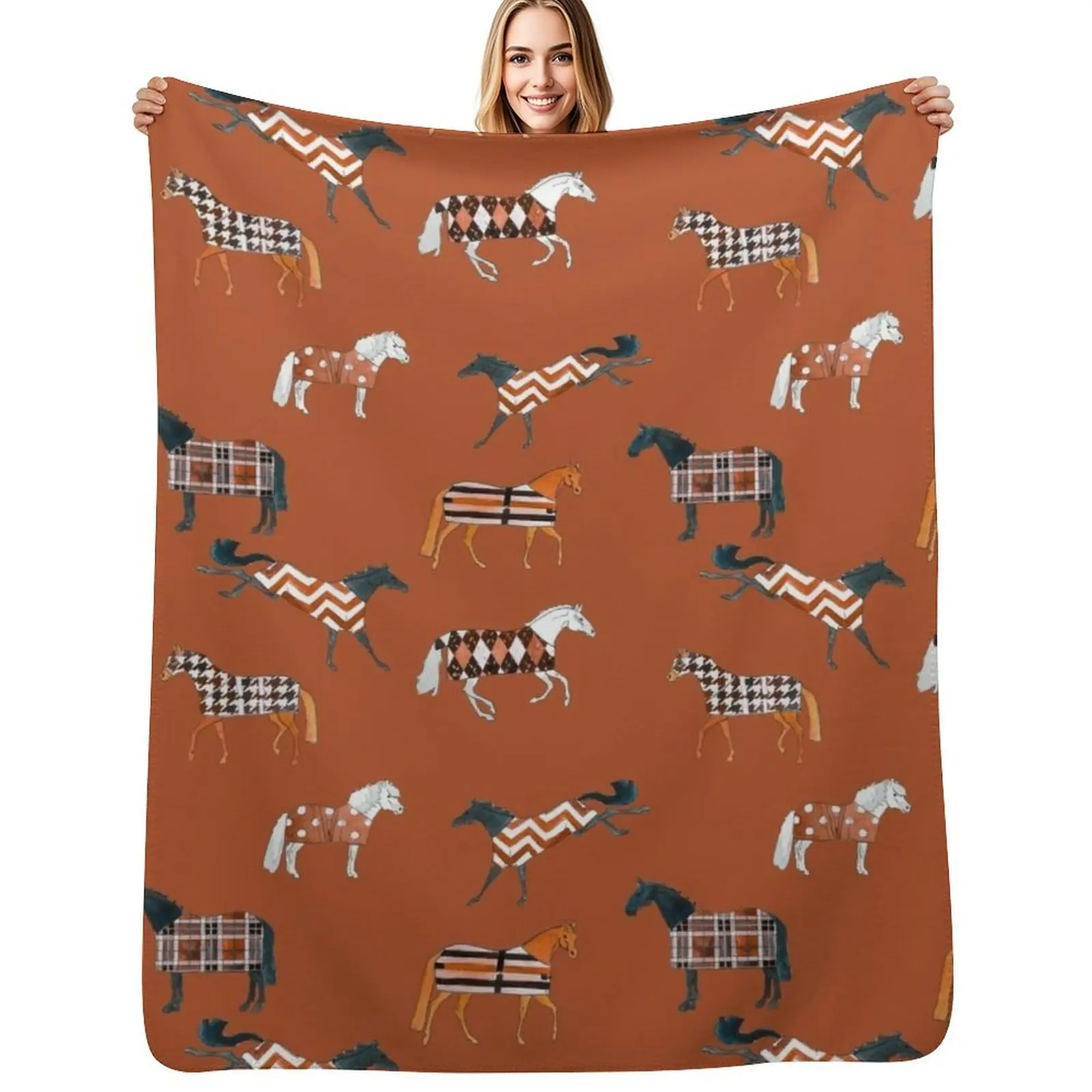 

Patterned Ponies- Autumn Throw Blanket Picnic valentine gift ideas Retros Shaggy Blankets