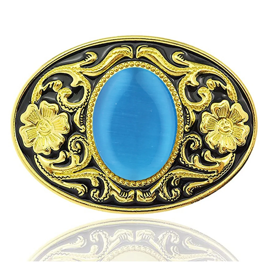 

Gold alloy floral pattern natural stone belt buckle jeans accessories