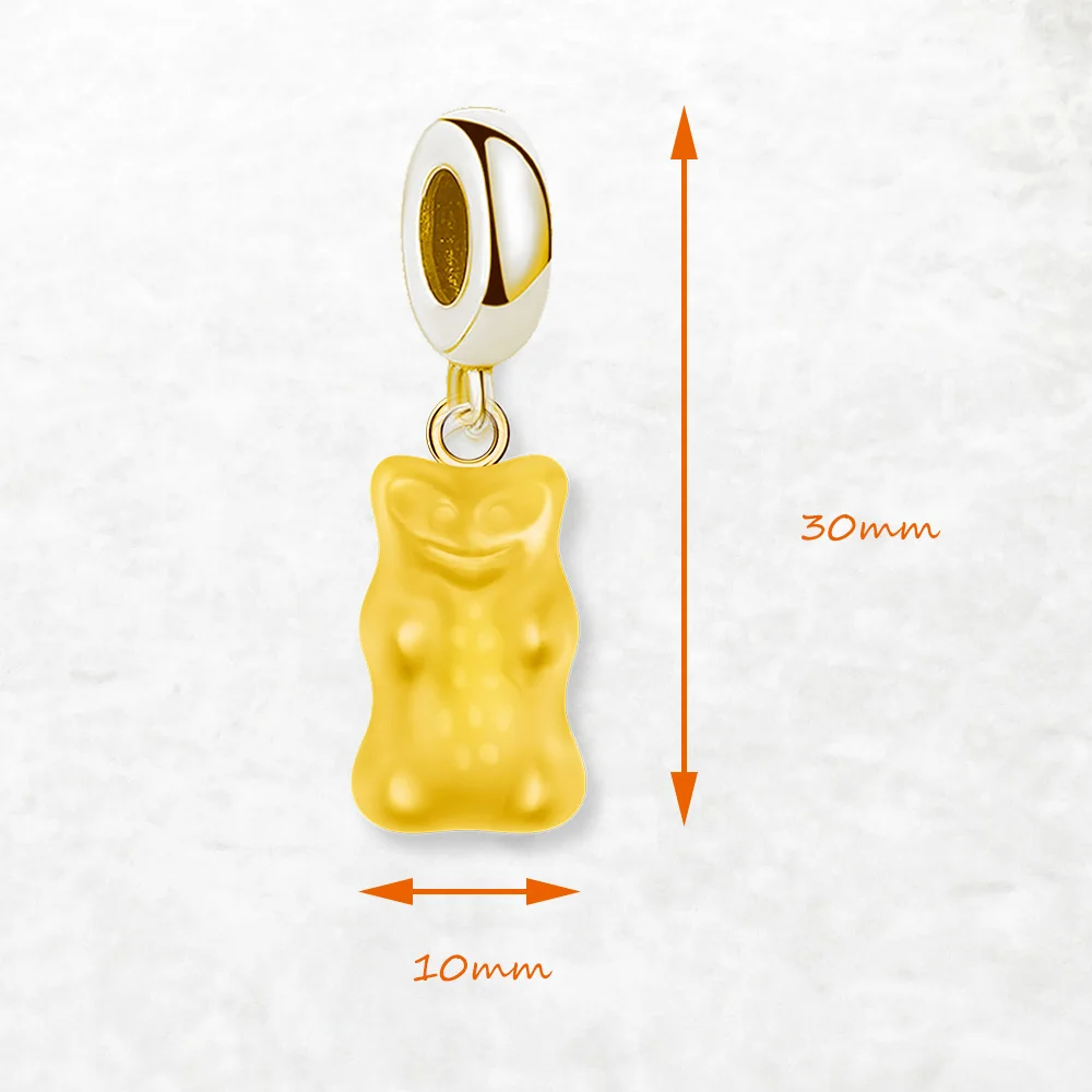 18K Gold Plated Jelly Bears Dangle Charm Pendant For Women Men 925 Sterling Silver Brand New Cute Gift