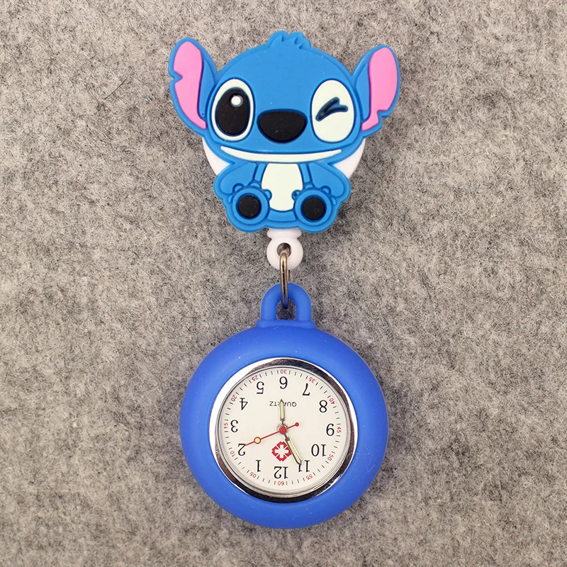 Cute Cartoon Blue Mouse Bear Style Pocket Watch Retractable And With Clip For Men And Women