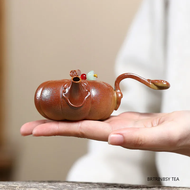 

90 мл китайский Исинский фиолетовый глиняный чайник в форме тыквы, традиционный чайник ручной работы Цзыша, бытовой чайный сервиз, аксессуары