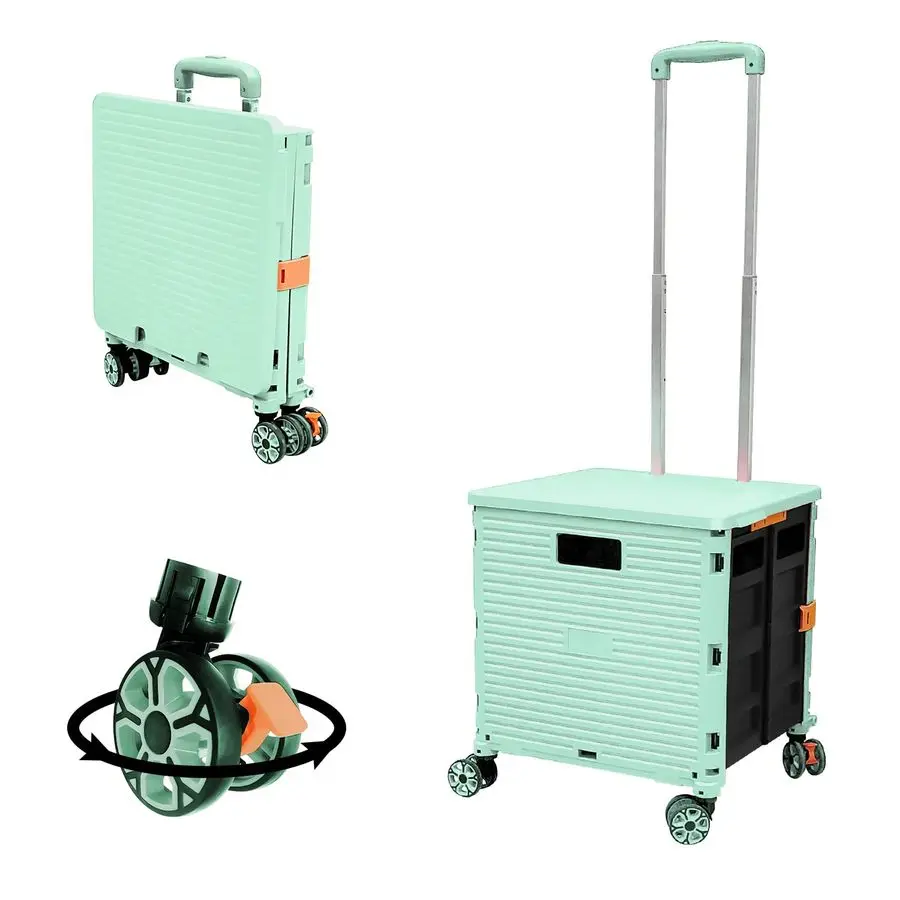 

SELORSS Foldable Utility Cart Folding Portable Rolling Crate Handcart with Durable Heavy Duty Plastic Telescoping Handle Collaps