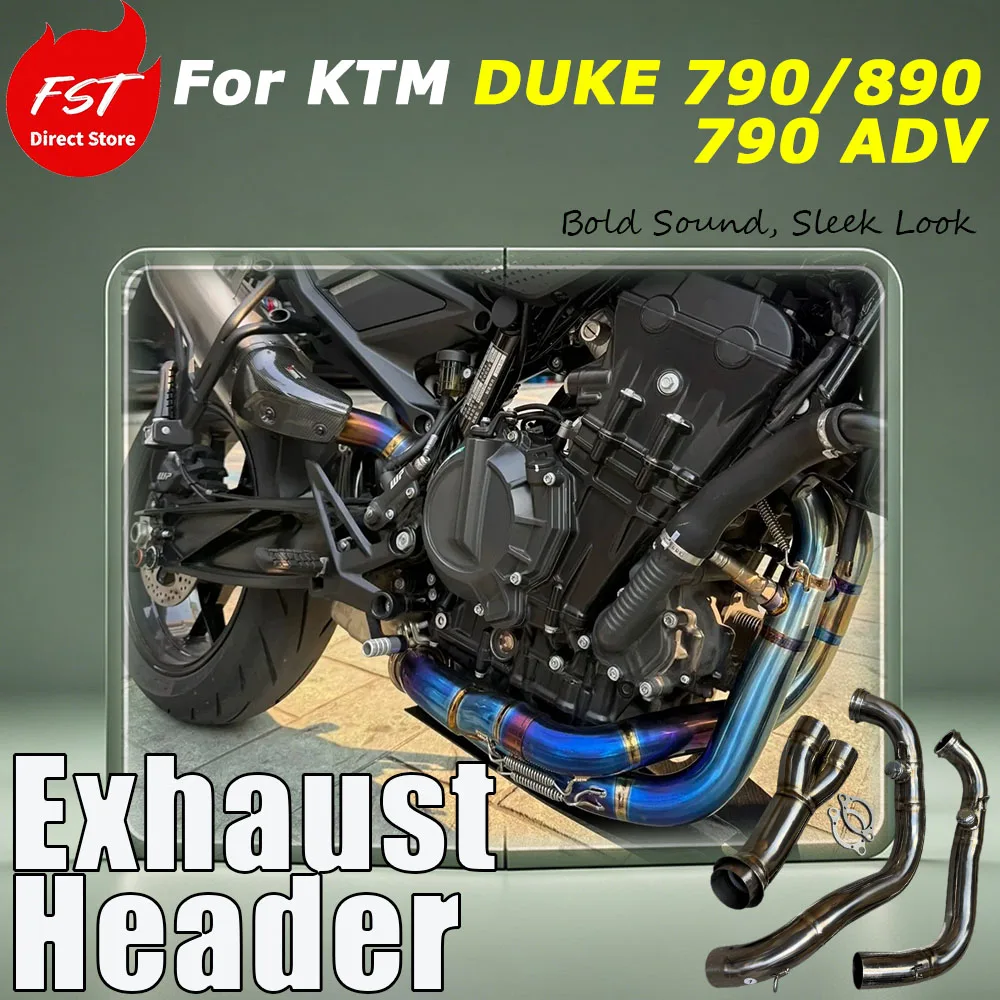 For KTM DUKE 790/890/790 ADV FST Motorcycle Titanium Header Pipe Straight Through Polished Bold Sound, Sleek Look