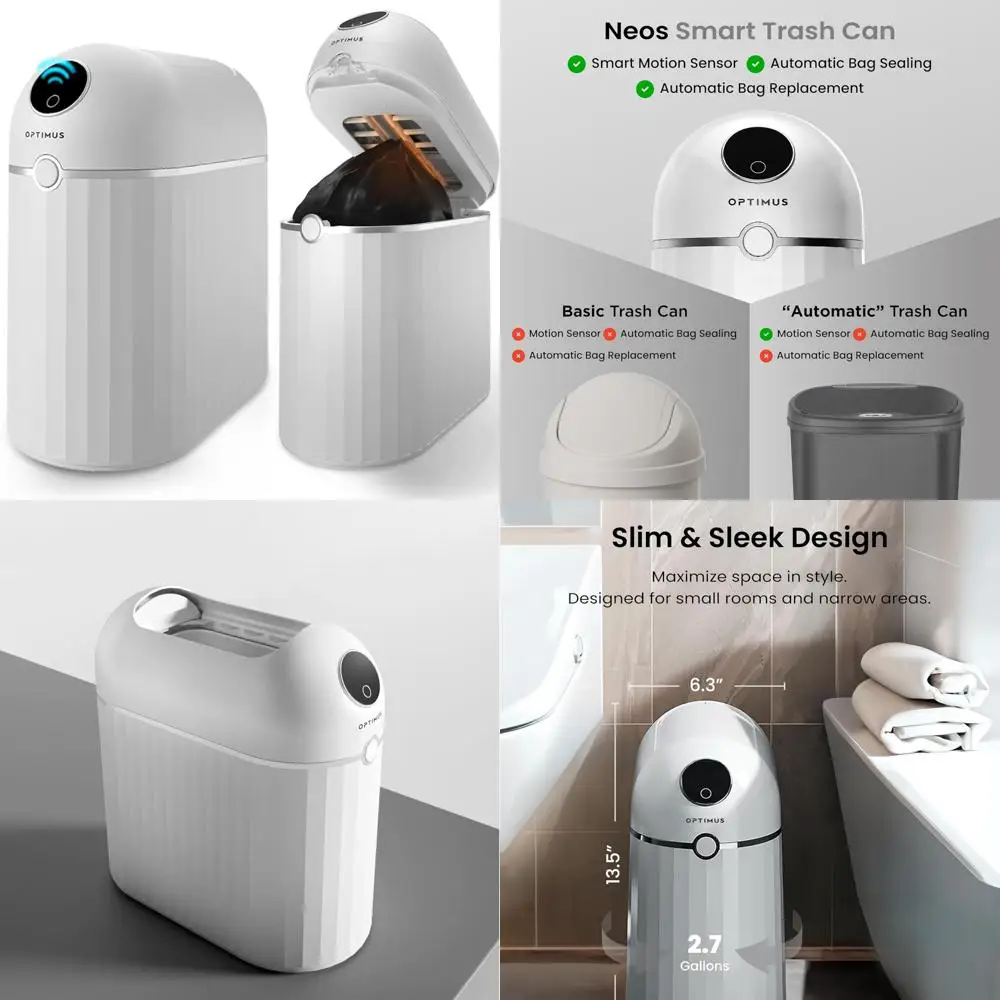 

Motion Sensor Trash Can with Self-Sealing Bags, 6-Pack Refills, Touchless Operation, White