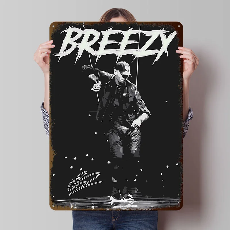 Chris Brown Breezy Black and White Tinplate Posters Customizable Wall Art Retro Vintage Metal Signs for Home Room Bathroom Decor