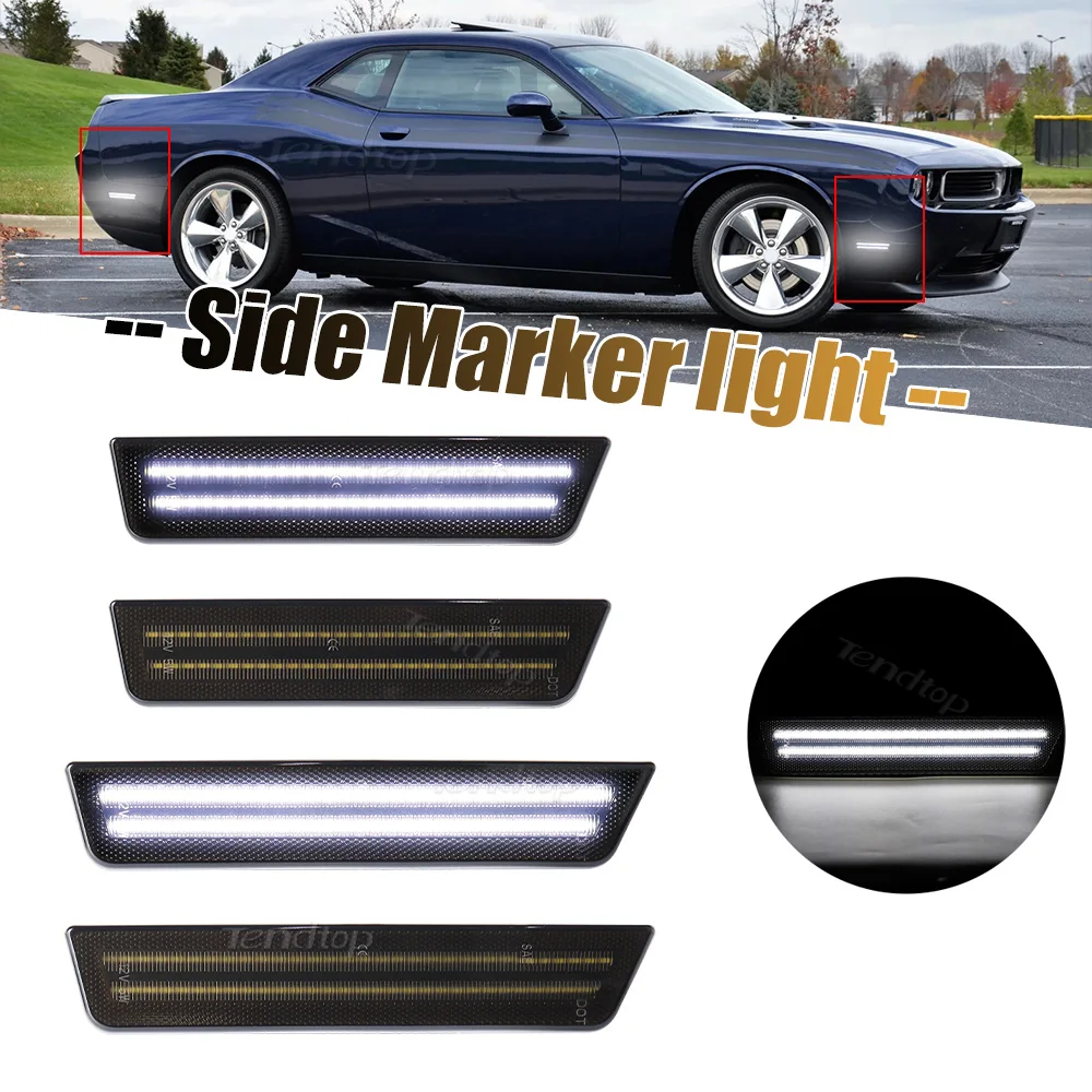 

4pcs For Dodge Challenger 2008-2014 LED White Side Marker Lights Turn Signal Light Front Rear Bumper Lamp