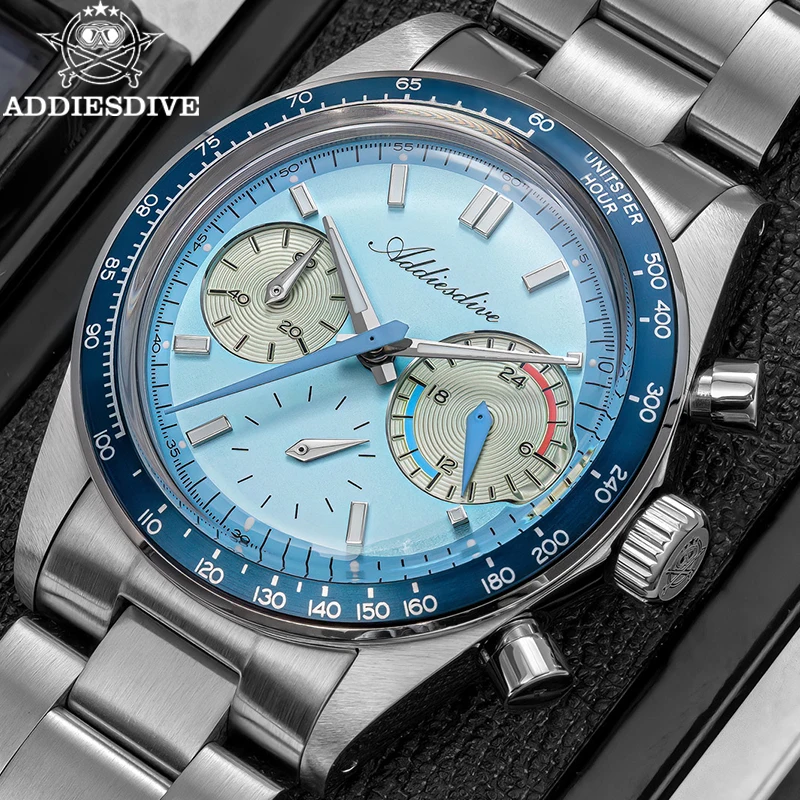 

ADDIESDIVE New Quartz Wristwatch Luxury VK63 Chronograph Men Watches BGW9 Luminous Diving 100m Waterproof 316L Stainless Steel