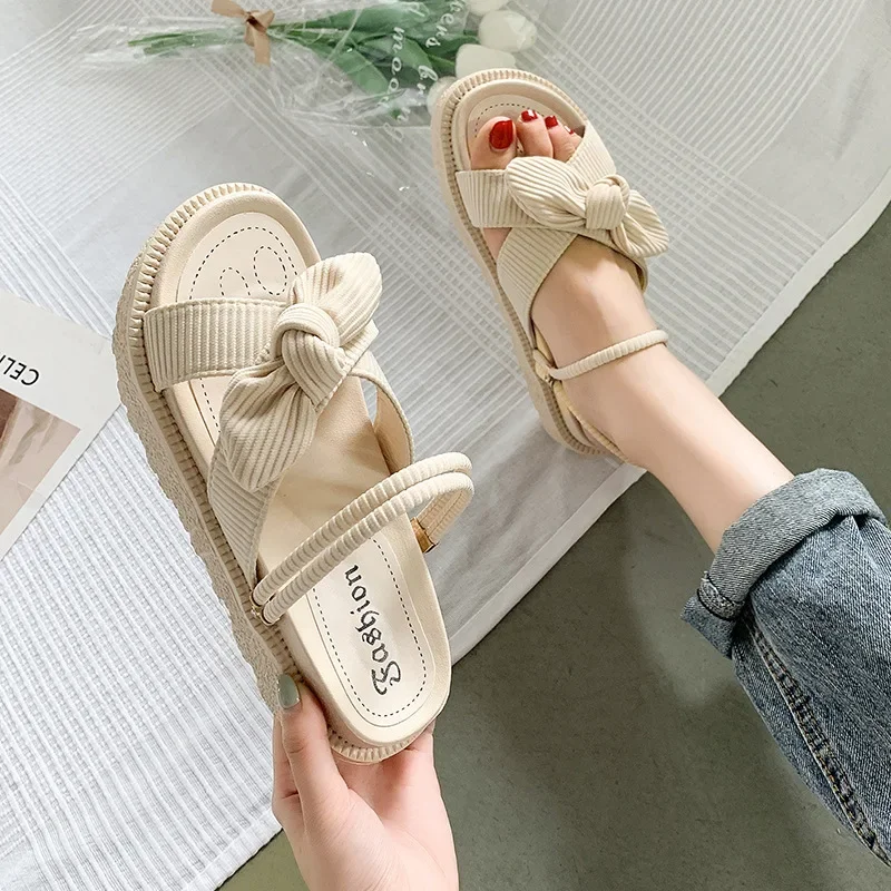 Sandias De Tacon Internet Hot Women Shoes Summer Fairy Style Improve Fashion Student Platform Roman Lady Sands Flat Shoe2024