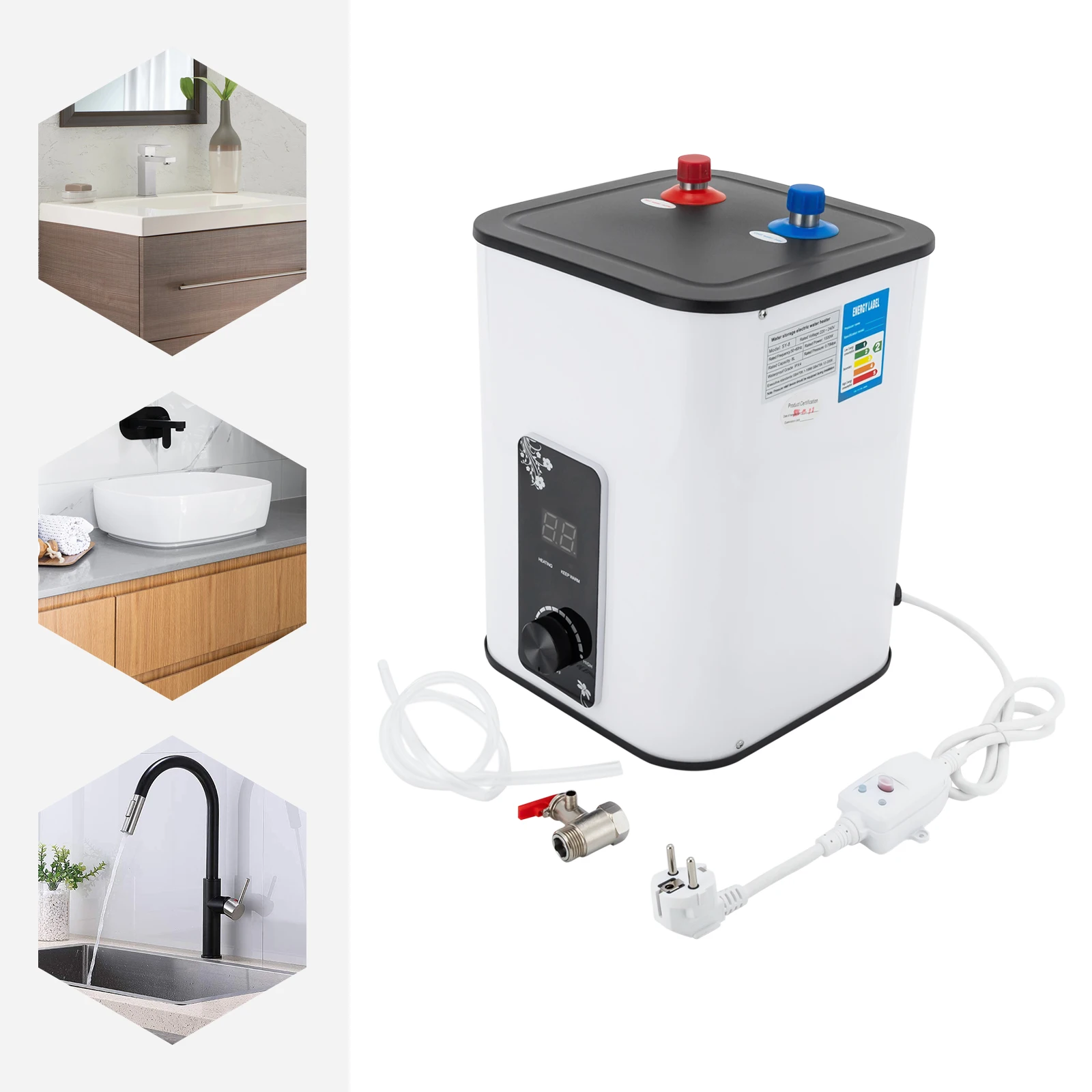 1500-W-Elektro-Mini-Warmwasserbereiter, sofort einsatzbereites Warmwassersystem mit 1,76-Gallonen-Tank für Küchen, Schränke, Wohnmobile, Bars – Detail 2