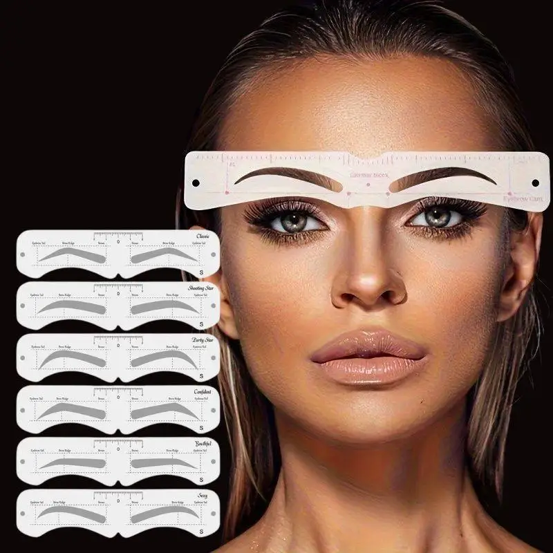 ใหม่คงที่ PVC Eyebrow Shaper แม่แบบสามารถนํากลับมาใช้ใหม่ได้คุณภาพสูงสติกเกอร์สําหรับ Elegant Eyebrow แต่งหน้าเครื่องมือ 6 ชิ้น
