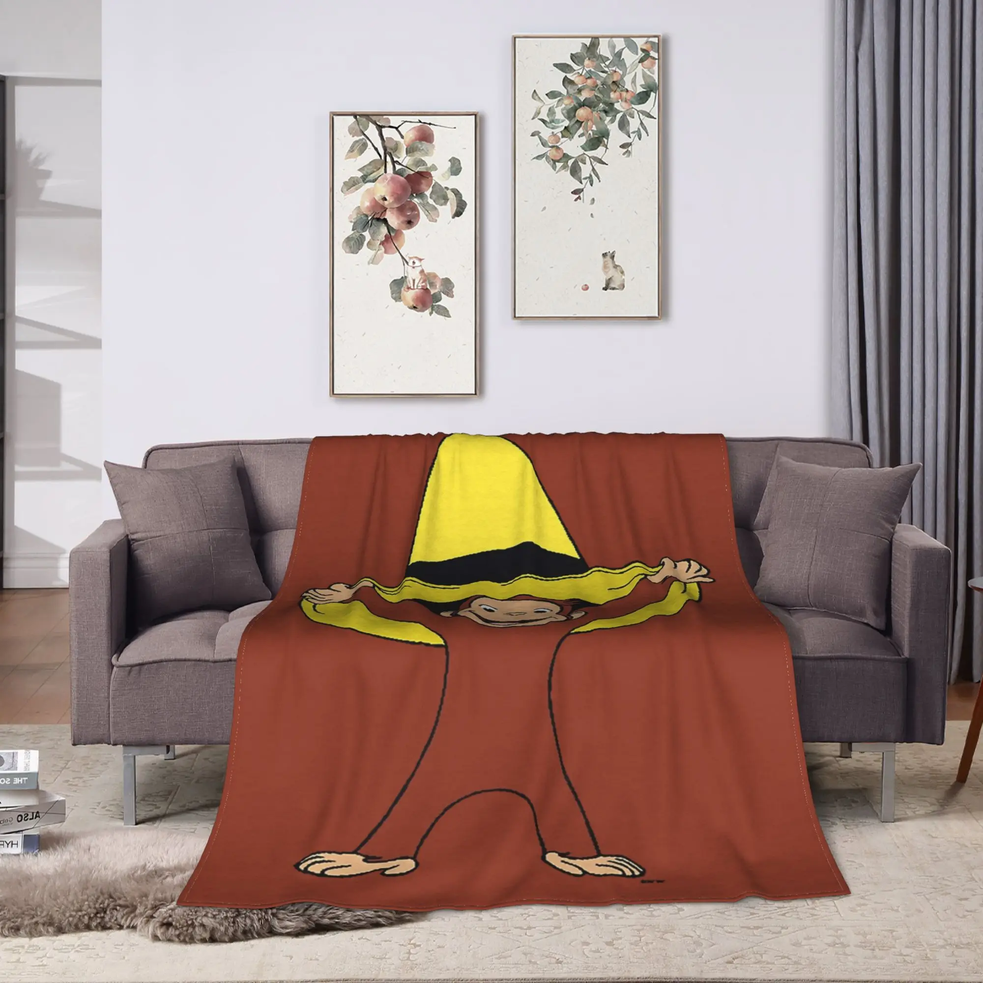 Funky Curious George Plush Blanket Kids  Flannel Bedding Throws For Couch Chair Sofa Bed Warm Soft Bedspread Birthday Present