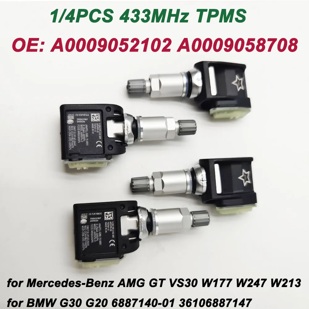 1/4PCS TPMS 433MHz A0009052102 A0009058708 For Mercedes-Benz VS30 W177 BMW G30 G20 6887140-01 36106887147 Tire Pressure Sensor