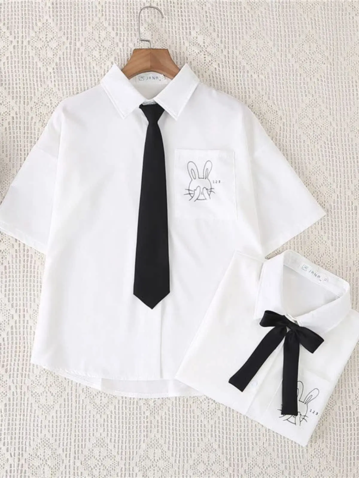 

Summer 2026 Women's Loose Fit JK Shirt Short Sleeve Thin Sweet Style Printed Neck Straight Cut Casual Cute Top