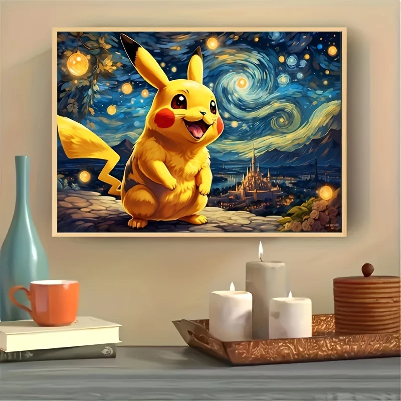 Retro Cartoon Anime Pokemon Poster Starry Sky Pikachu Wall Art Prints Canvas Painting Wall Decor Bedroom Living Room Home Decor