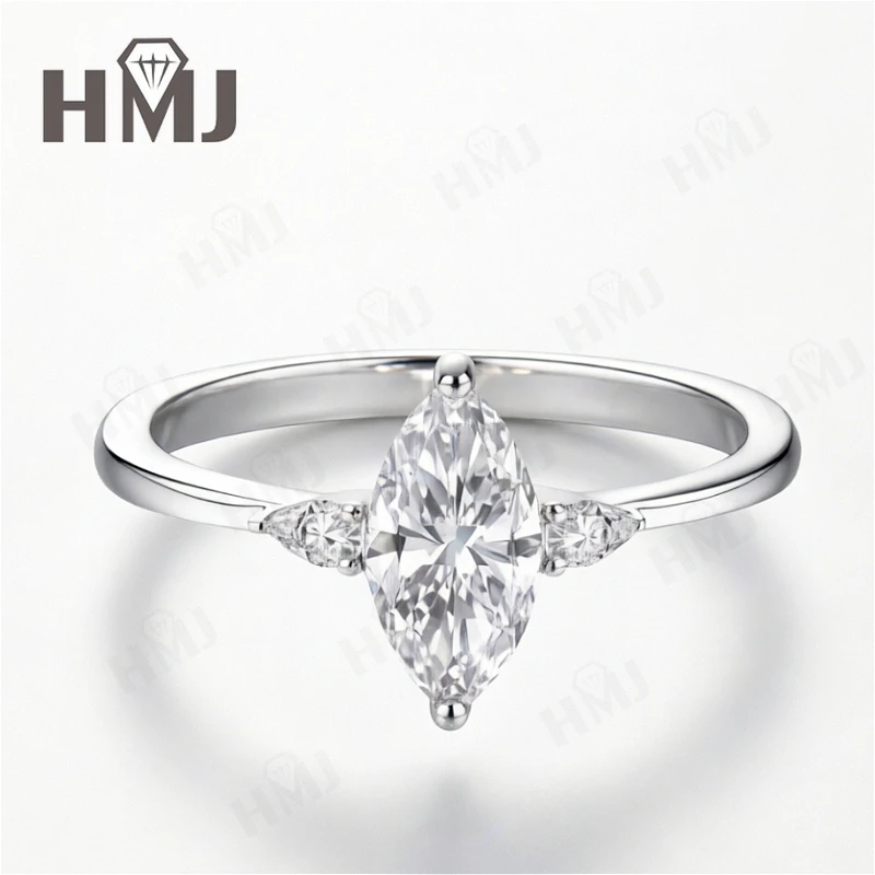 Ring Moissanit Marquise 1CT D-Farbe 925 Sterling Silber 18K Gold Plattiert Verlobungsring Täglicher Schmuck für Damen Großhandel – Detail 4