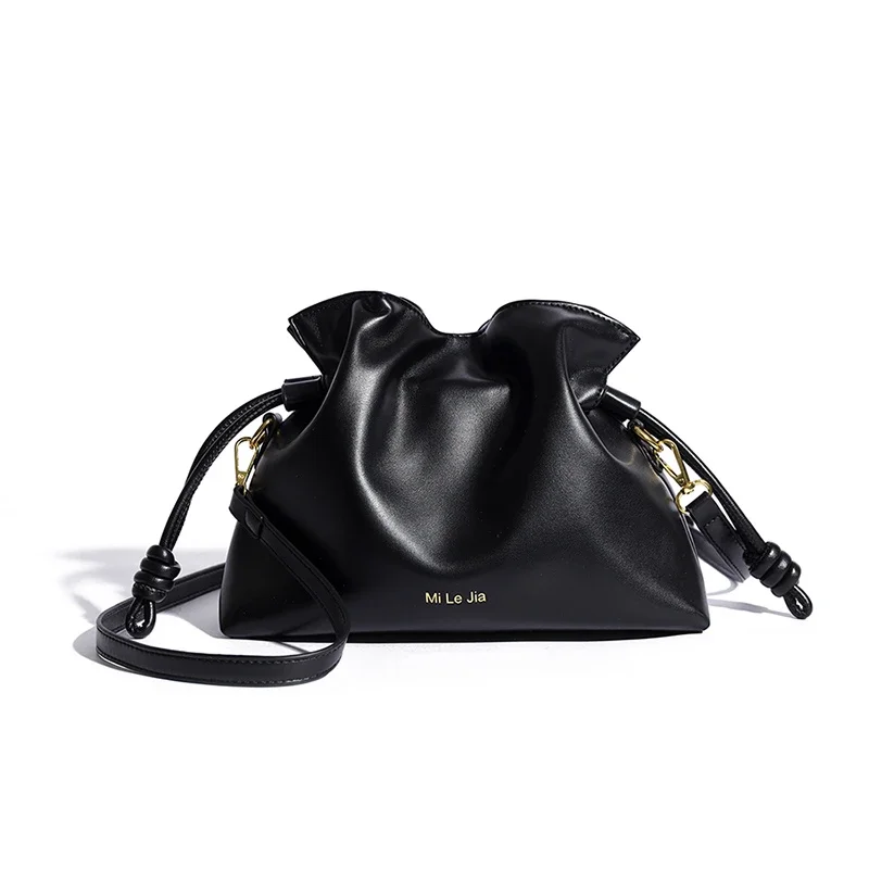 PU Drawstring New Shoulder Bags High Quality Lightweight Fashion Versatile Solid Color Sewing Thread Women's Crossbody Bags