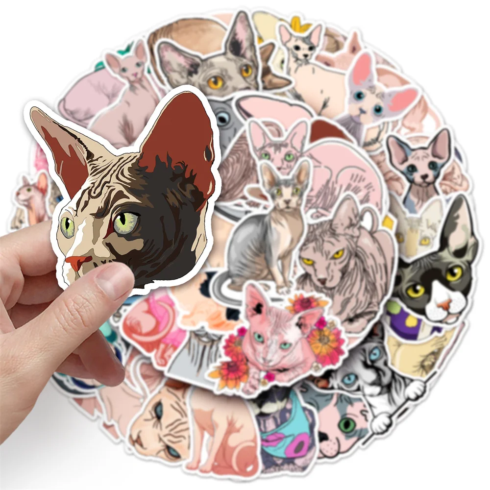 50pcs Cartoon Hairless Cat Sticker For Scrapbook Guitar Stationery Ipad Vintage Scrapbooking Supplies Cute Sphinx Stickers