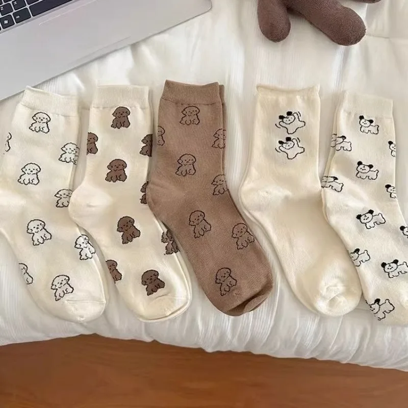 1/5 pairs Women's casual comfortable cartoon socks Spring Autumn Winter new cute simple long socks fashionable mid tube socks