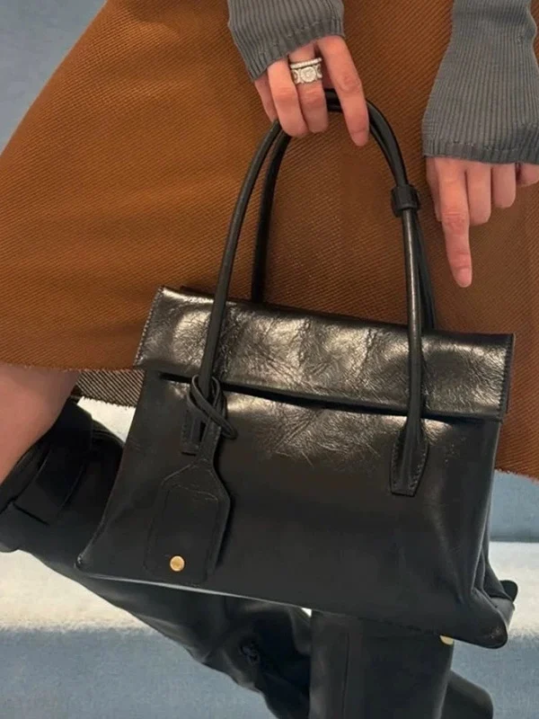 

High Quali Oil Wax Cowhide Handheld Tote Bag Faionable Luxury Women's oulder Crossbody Bag for Autumn And Winter