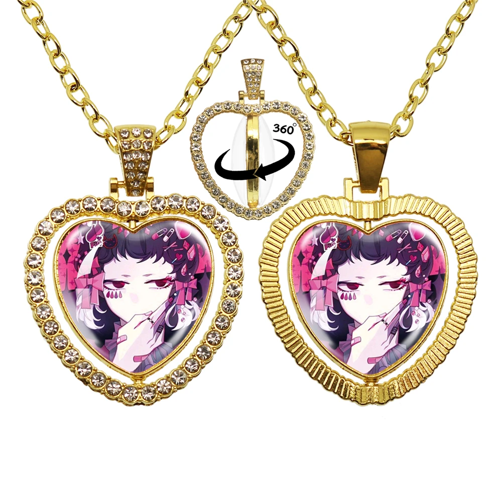 Japan Anime Bungou Stray Dogs 360 Degree Rotating Heart Shaped Pendant With Double-Sided Necklace Gifts To Friends