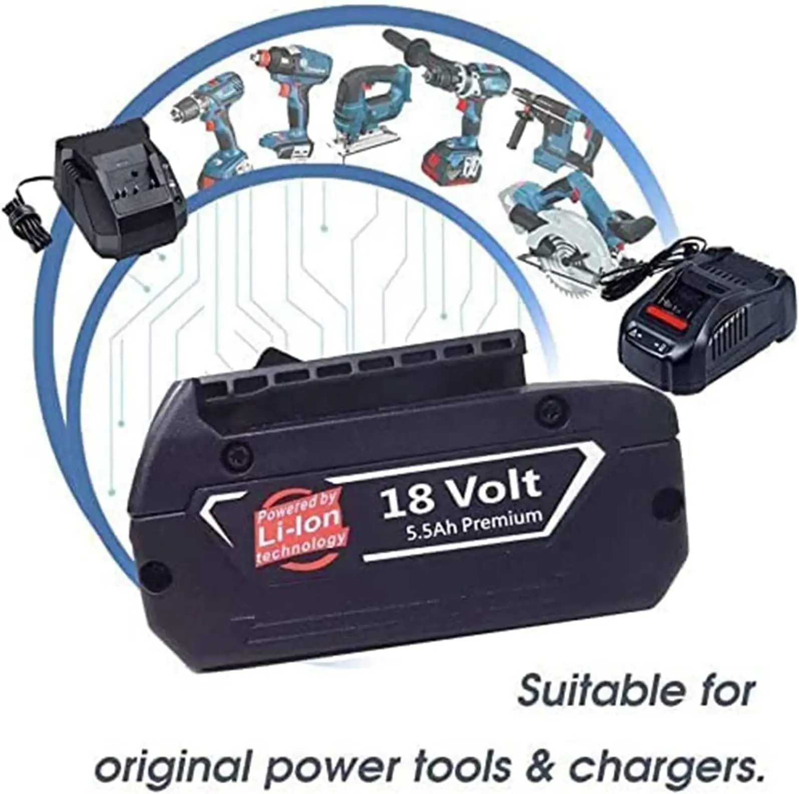 Bat609 bat610 bat618 bat619 18v 5500mah substituição da bateria de íon de lítio para bosch 18v profissional gba 18v gsr 18v