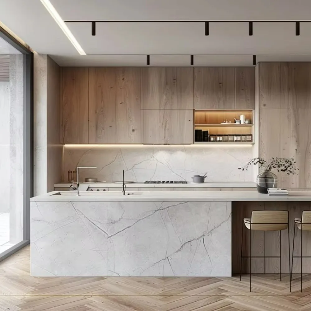 النمط الساحلي الأسترالي المخصص الكامل HDF ورنيش الطلاء الحراري طلاء خزانة المطبخ مخزن يتضمن بالوعة MDF