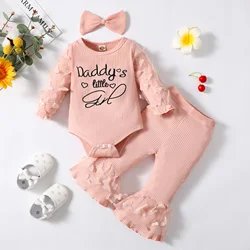 0-2 Year Old Newborn Baby Girls Spring Autumn Pink Long-sleeved Rompers  Bell-bottoms Trousers  Butterfly Netting  Fashion Suit