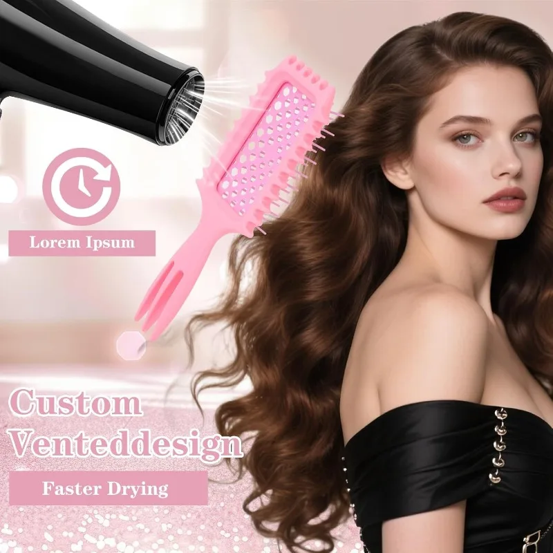 WANMEI 3 in 1 Curl Styling Brush Hollow Out Detangling Hair Brush Tangled Comb Hair Wet Dry Curly Hollowed Mesh Message Combs view 2