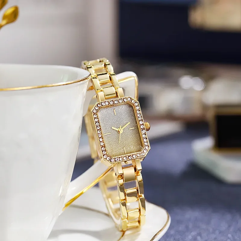 Ladies Brand Watches Fashion Dresses Square Crystal Minimalist Design Luxury Women Quartz Watch Stainless Steel Skeleton Clock