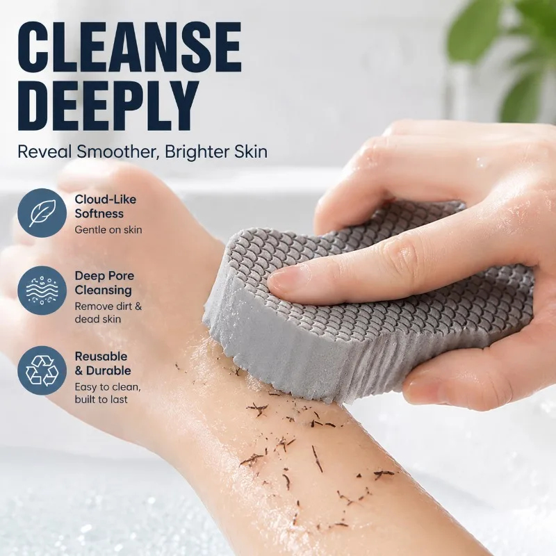 Exfoliating Bath Sponge with Fish-Scale Texture, Cloud-Like Soft Body Scrubber for Deep Pore Cleansing, Reusable Skin Care Tool