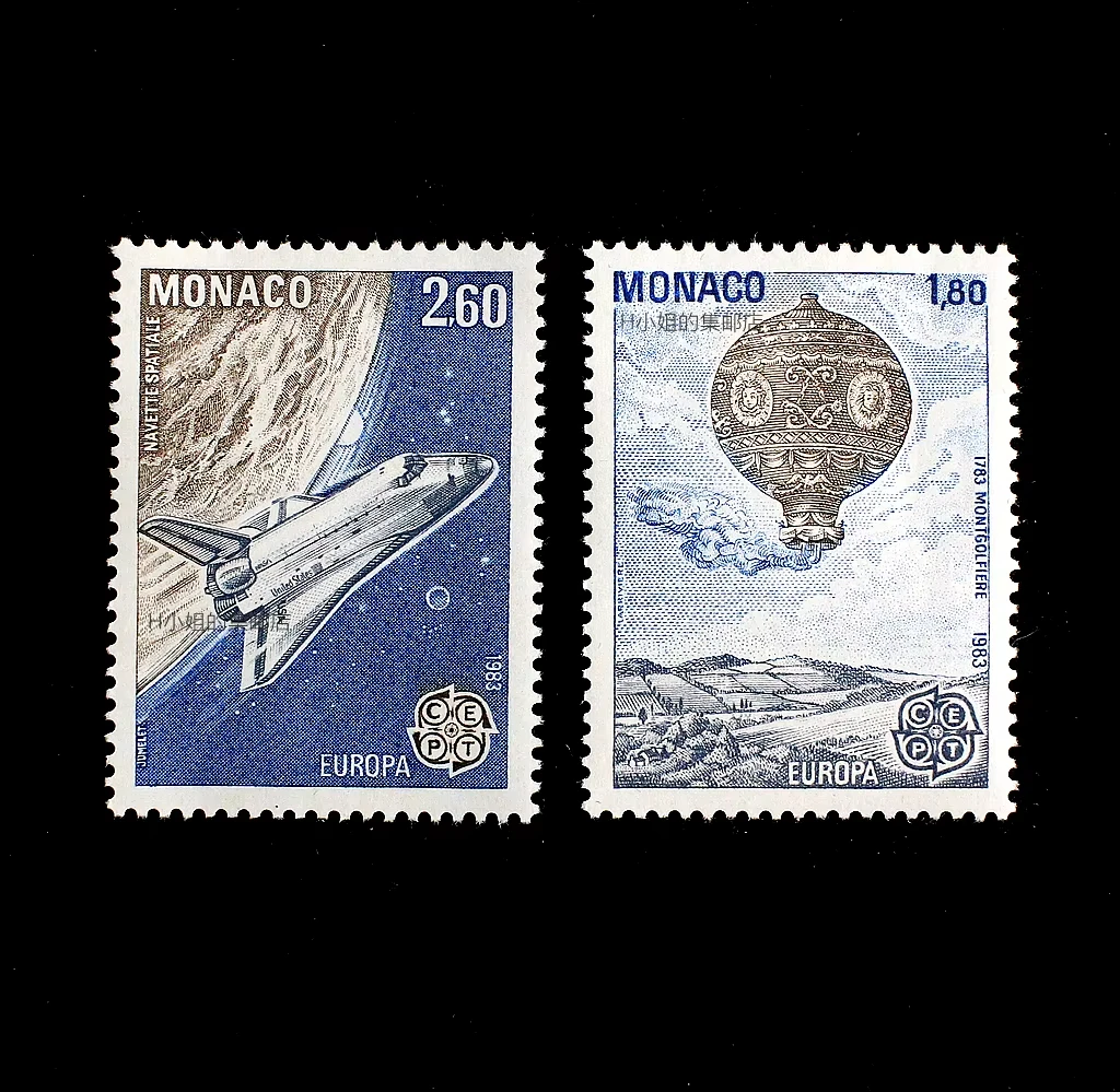 2Pcs/Set New Monaco Post Stamp 1983 Space Shuttle Hot Air Balloon Engraving Postage Stamps MNH