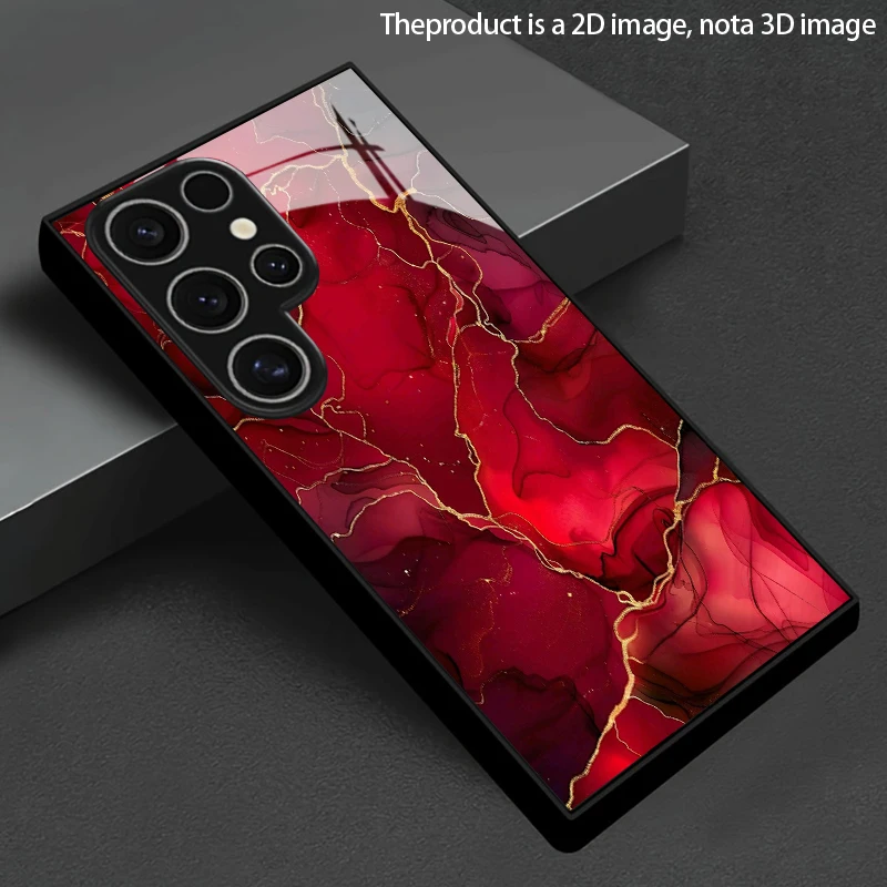 Red and Gold Fluid Texture 2D Phone Case, Compatible with Samsung S26 S25 S24 S23 S22 S21 S20 A56 A36 A16 Glass Protective Case