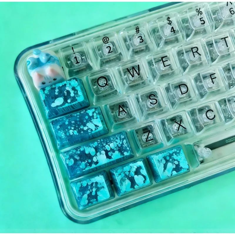 

New Seaweed and Jellyfish DIY Key Caps Bule Resin Translucent Custom Handmade Large Key Add-on Keycaps 6keys Original Design